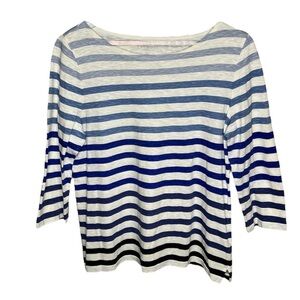 Talbots Striped Navy Blue 3 Quarter Inch Top